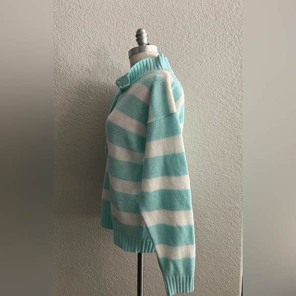 Vtg Favorites Brand Acrylic half button down striped sweater size M blue white - Picture 2 of 5